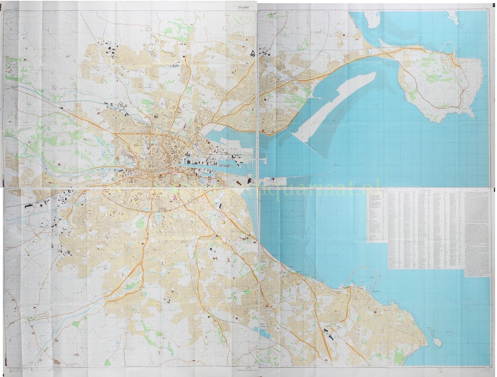 Secret Soviet military map of Dublin, 1980, four-sheet Cold War city plan