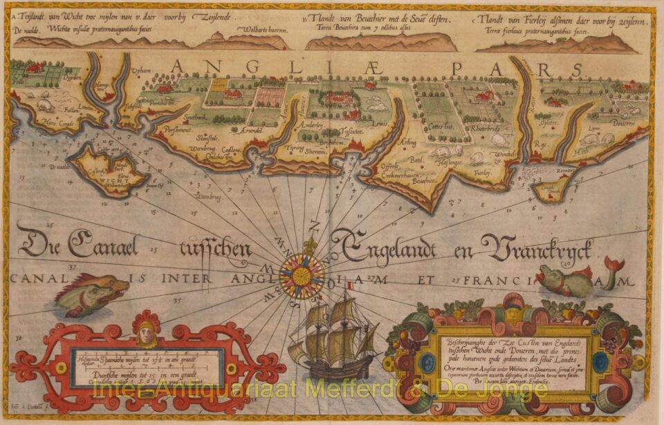 England, coastal chart between Wight and Dover - Waghenaer, 1586