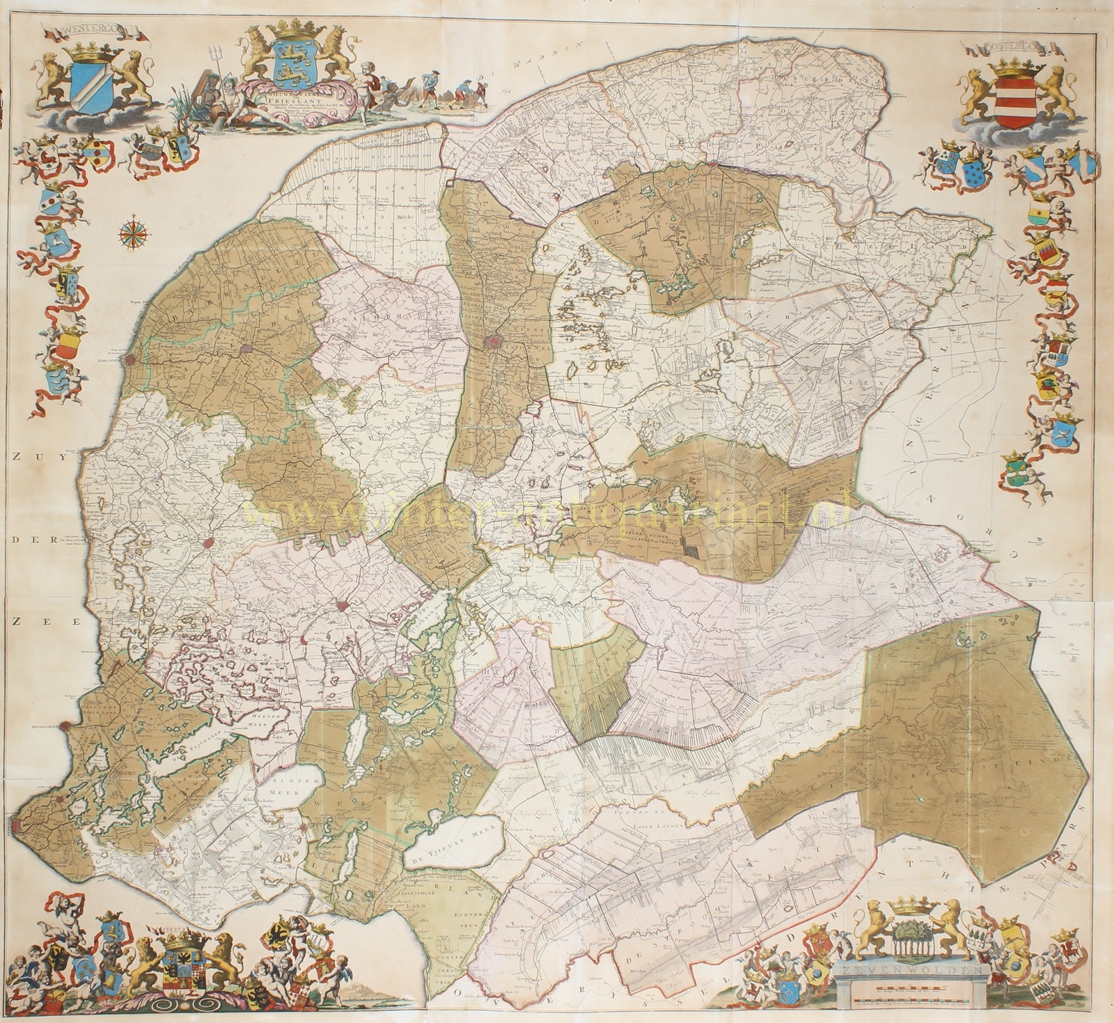 Vegelin Map of Friesland, 1739, by Ottens and Van Dessel after Bernardus Schotanus