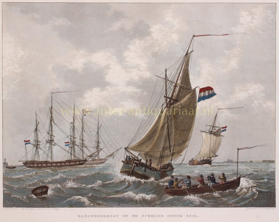 Dutch gunboat on the Scheldt - Willem Hendrik Hoogkamer after Christoffel van der Hart, c. 1830