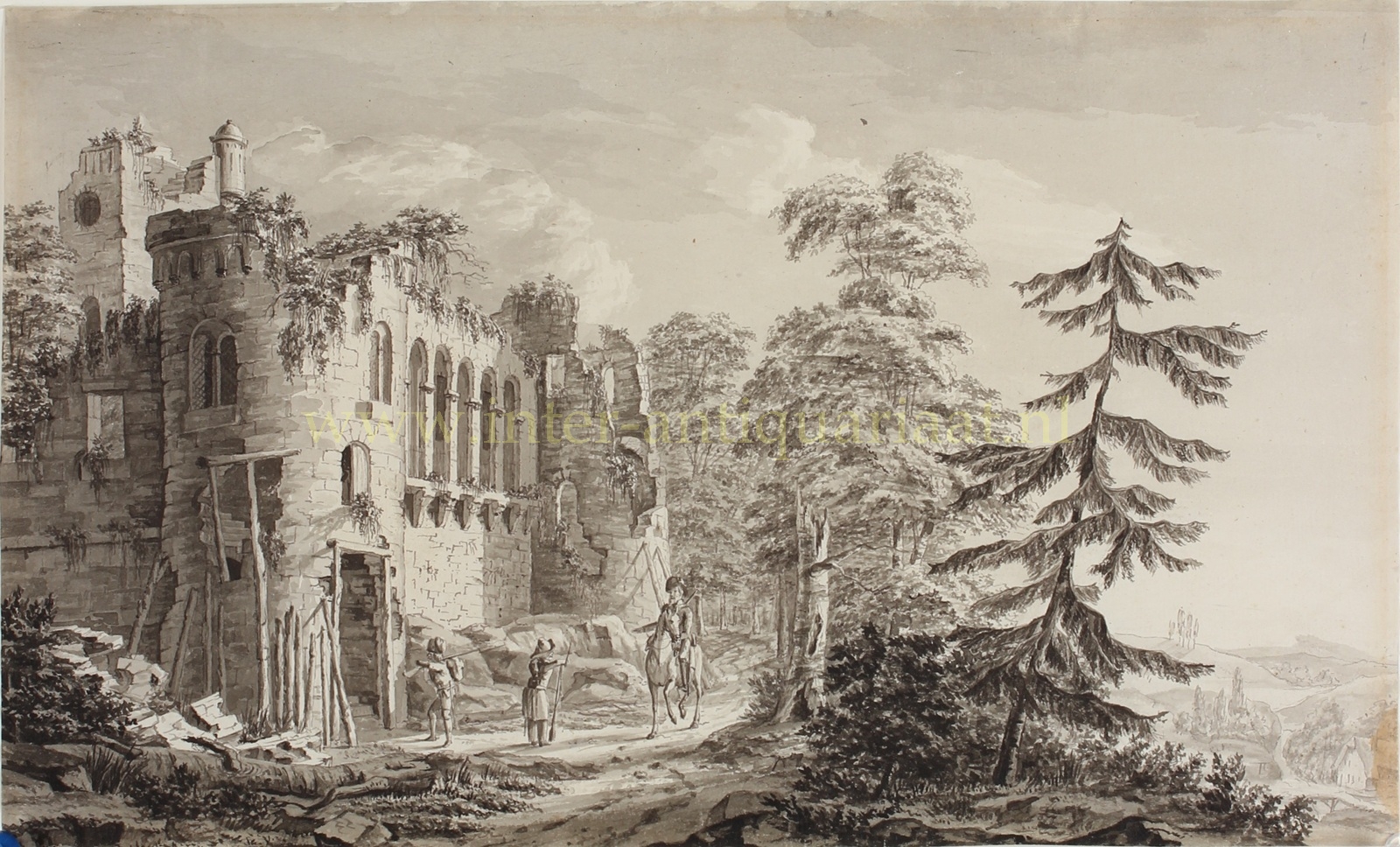 Drawing with ruin and soldiers attributed to Dirk Langendijk, ca. 1790–1805