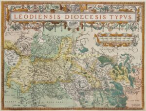 Hand-coloured antique map of Liège and Limburg from 1587 by Abraham Ortelius, showing Maastricht, Hasselt, Namur and the Ardennes