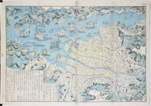 Antique Japanese woodblock map of Nagasaki and Dejima, c. 1860
