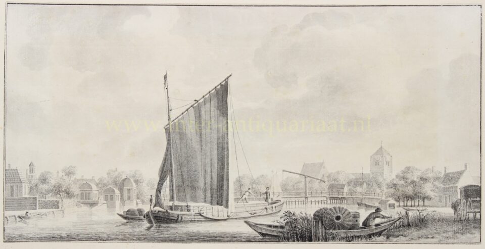 18th century drawing - Ouderkerk aan de Amstel as seen from the Amsteldijk