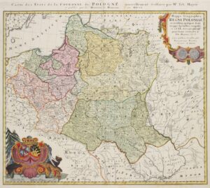 Antique hand-coloured map of Poland and Lithuania from 1750 by Tobias Mayer, published by Homann Heirs