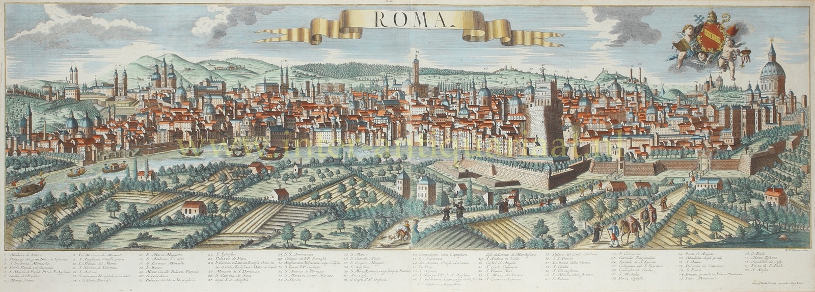 View of 18th century Rome original engraving