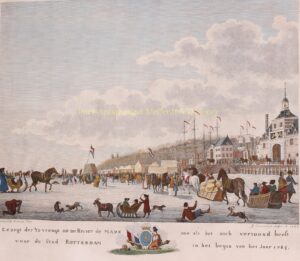 oude gravure schaatsen op de Maas voor Rotterdam 1784
