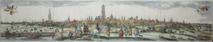 Four-sheet engraved panorama of Utrecht from 1642 by Hendrick Verstraelen after Joost Cornelisz. Droochsloot