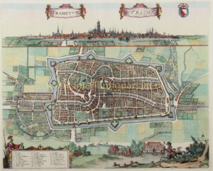 17th century map of Utrecht by Johannes Janssonius, original engraving published in 1682