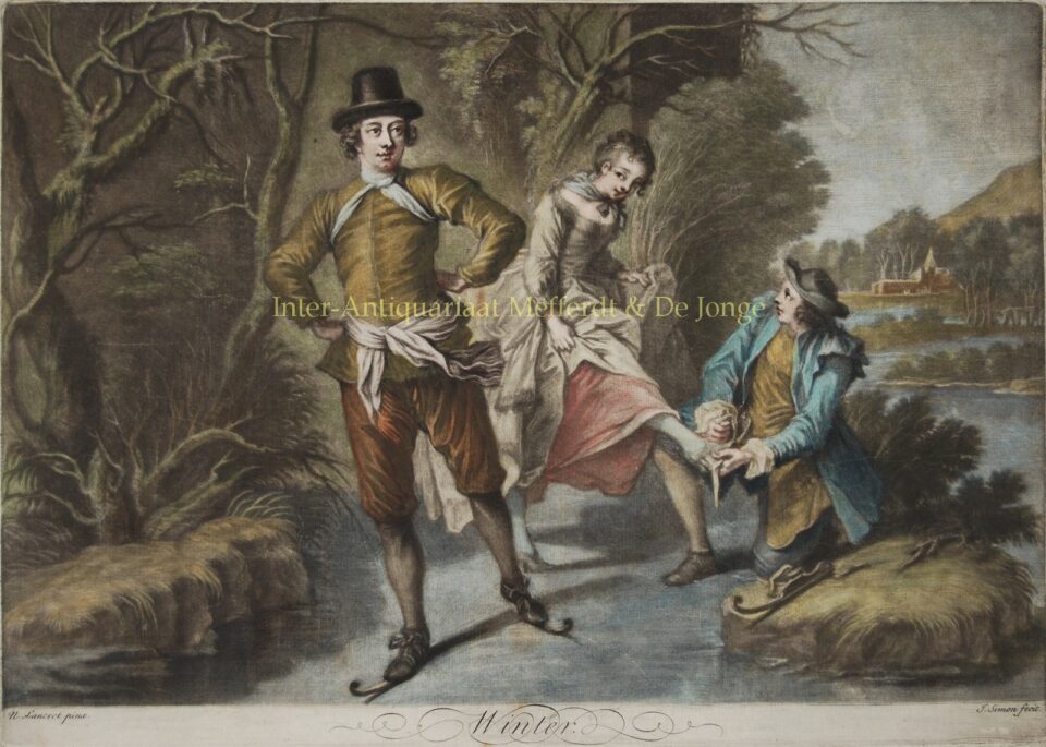 On ice skates - Jean Simon after Nicolas Lancret, first half 18th century