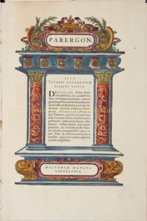 Antique atlas title page by Abraham Ortelius from the Parergon, c. 1592–1612