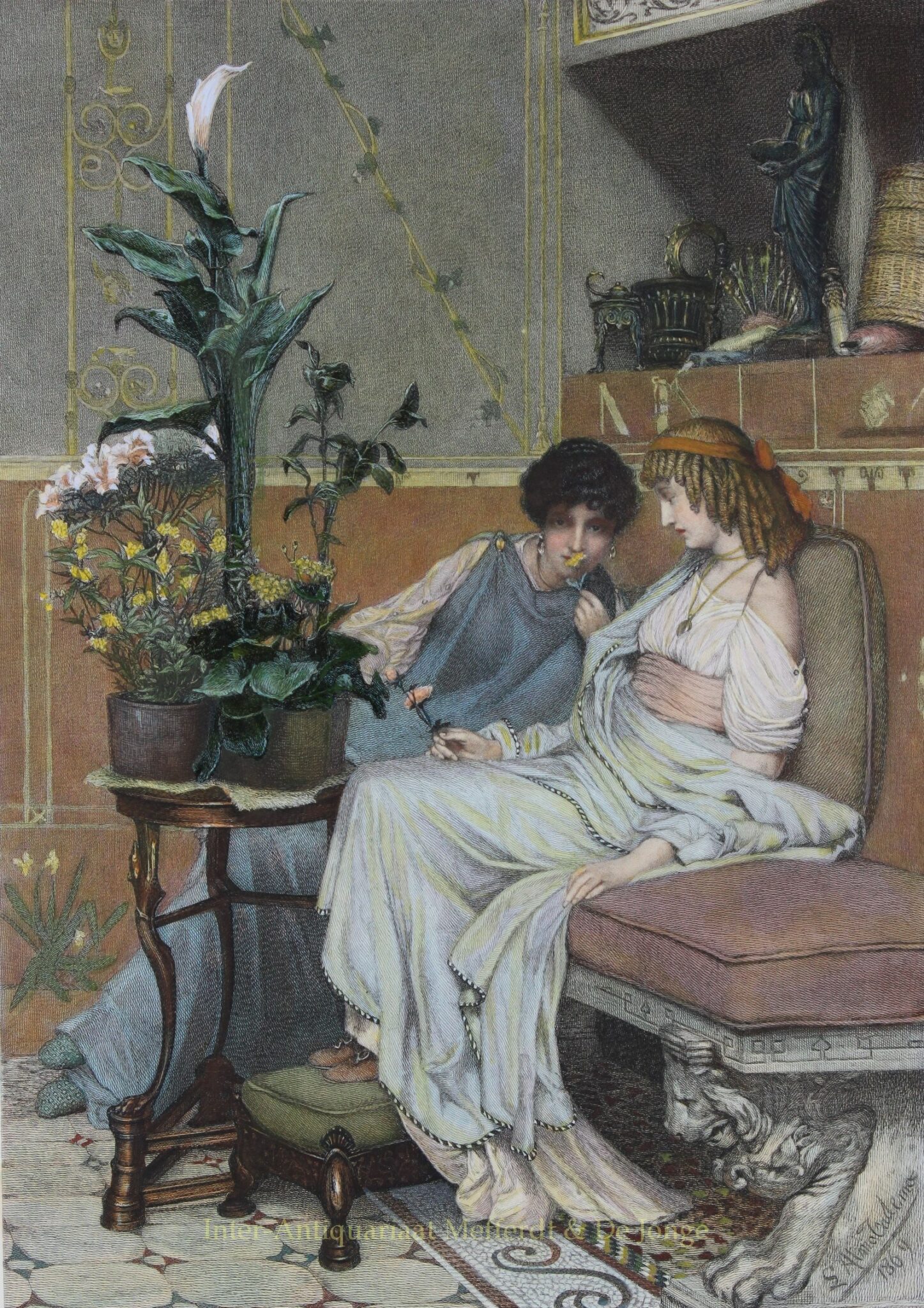 Confidences Lawrence Lourens Alma-Tadema originele gravure 19e-eeuw