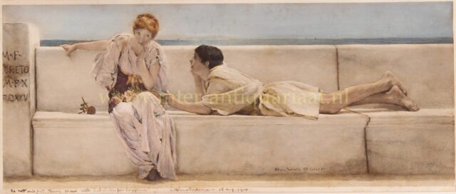 A Question, 19e-eeuwse heliogravure van het schilderij vna Lawrence Alma-Tadema