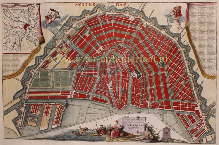 Oude Kaart Amsterdam Plattegrond 18e-eeuw Originele Gravure