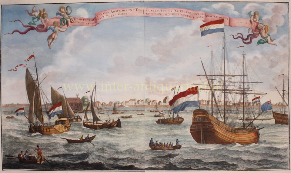 Gezicht vanaf het IJ op Amsterdam Noord rond 1730