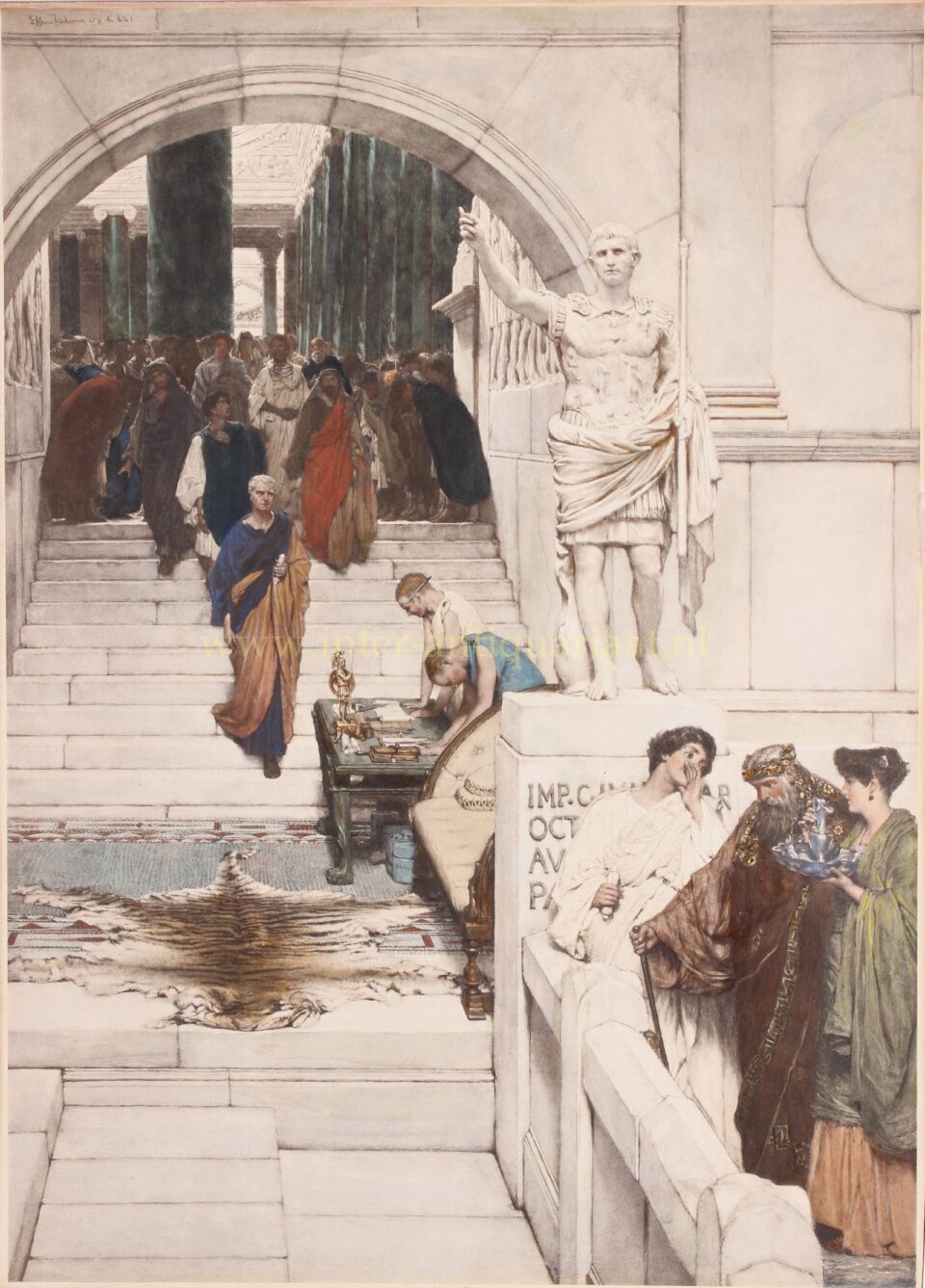 An Audience at Agrippa's van Lawrence Alma-Tadema. Originele heliogravure vervaardigd rond 1875.