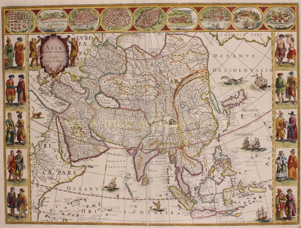 antique 17th century map of Asia by Willem Blaeu