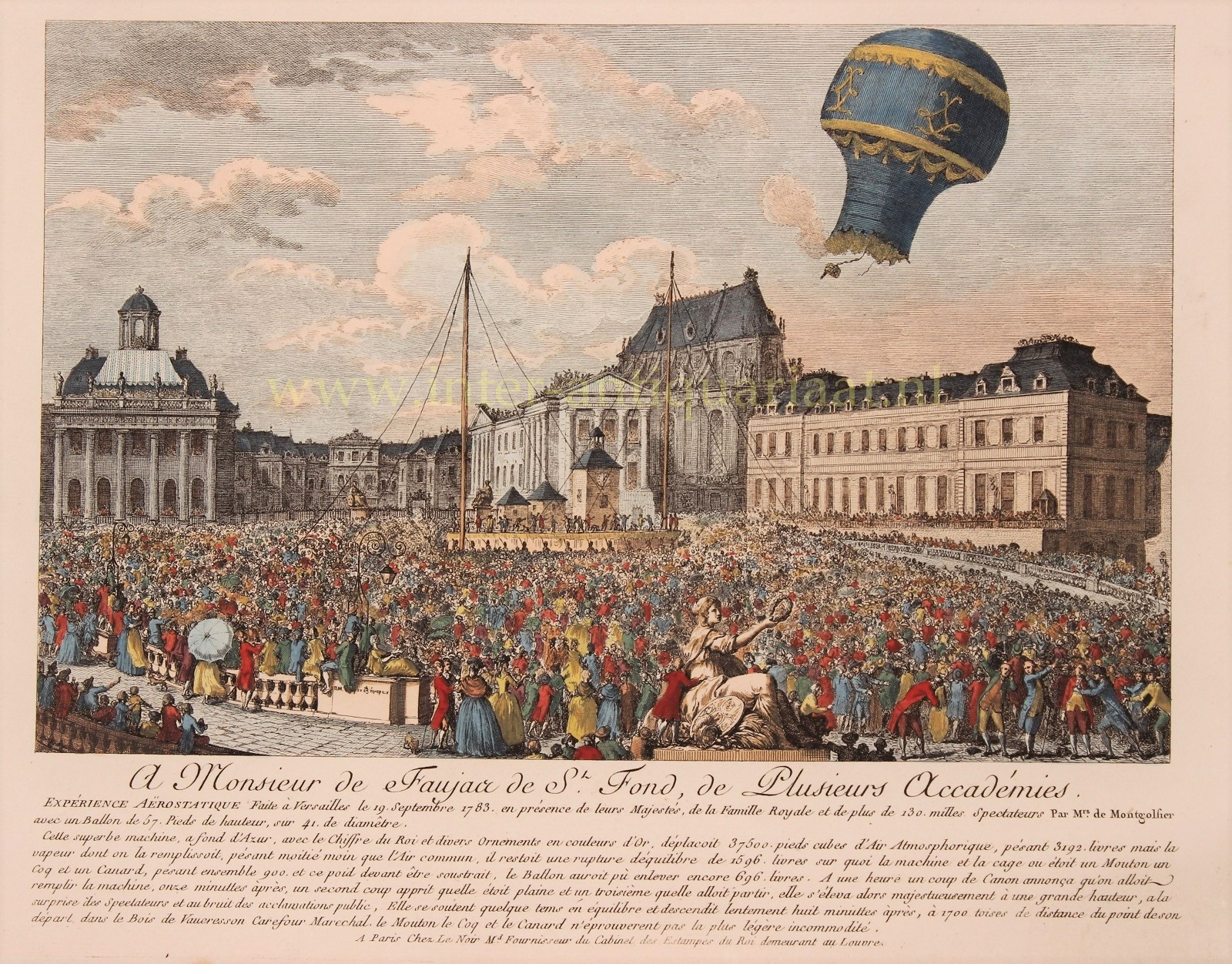 landelijk Voorouder gerucht Montgolfier hot air balloon eerste ballonvaart geschiedenis originele ets