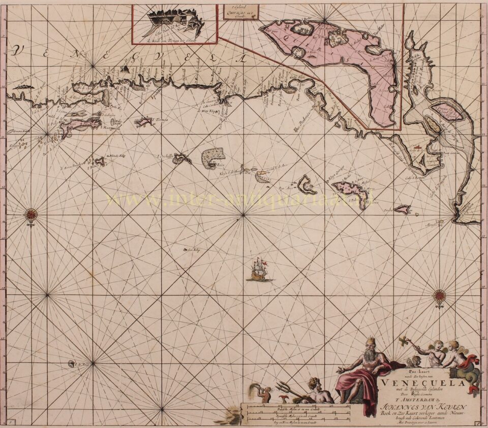 17e eeuwse zeekaart van de Benedenwindse Eilanden