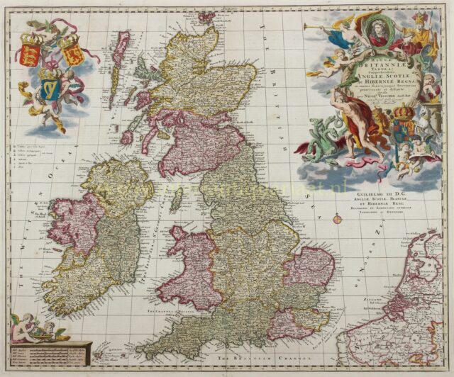 17th century map of the British Isles dedicated to King William III