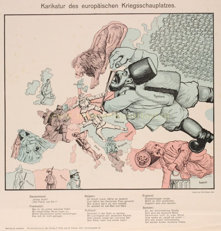 Cartoon kaart Europa – Fritz Elsner, 1914