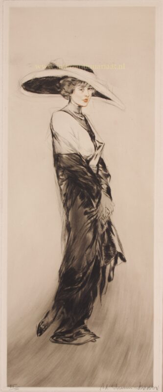 Elegante dame met een grote hoed en ketting – Adrien Drian ca. 1911
