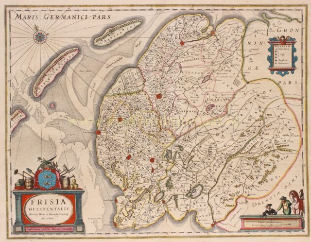17e-eeuwse kaart van Friesland uitgegeven door Willem Blaeu rond 1640