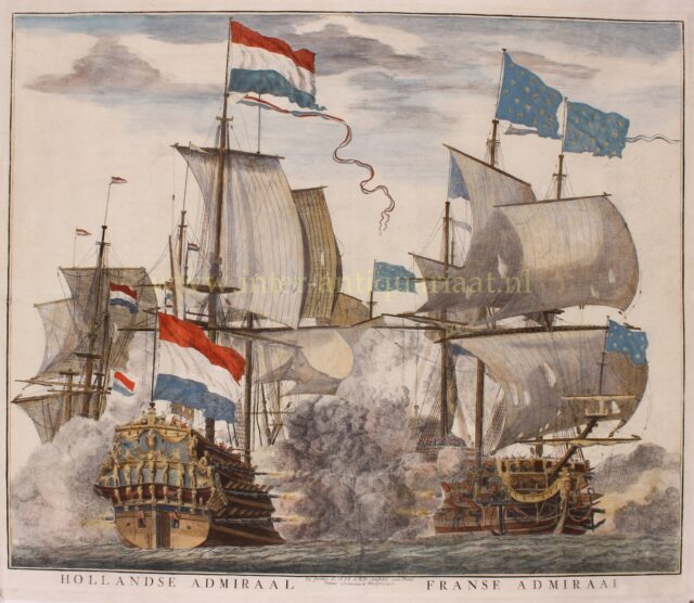 Nederlands vlaggenschip in strijd met Frans vlaggenschip, eind 17e-eeuw
