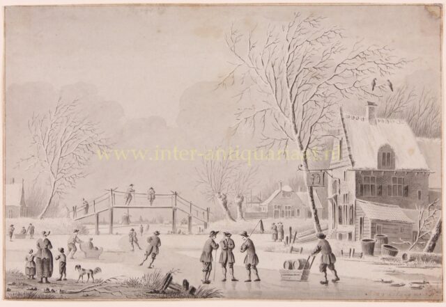18e-eeuws oud Hollands winterlandschap