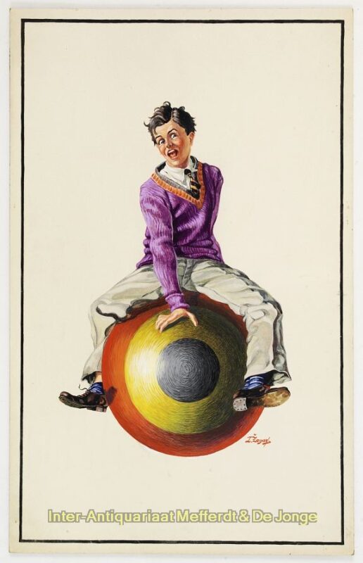 Jongeman vliegend op een bal – L. Zagar, 1950er jaren