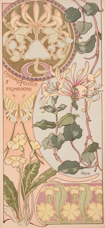 Art Nouveau kamperfoelie en primula – Georges Riom, ca. 1900