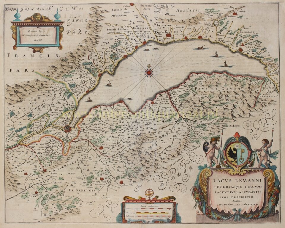 17th century map of Lake Geneva published by Willem Blaeu