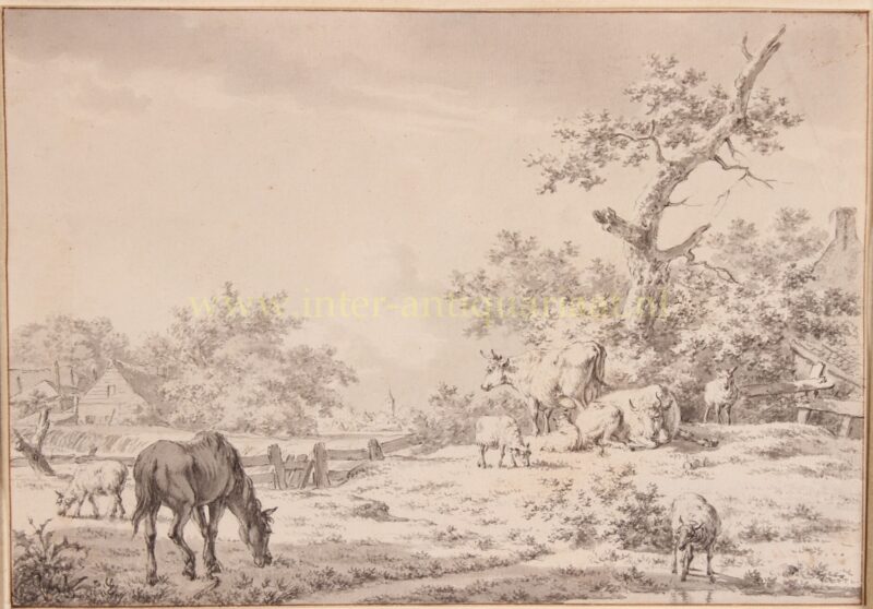 Landschap met vee tussen boerderijen – Jacob Cats, 1799