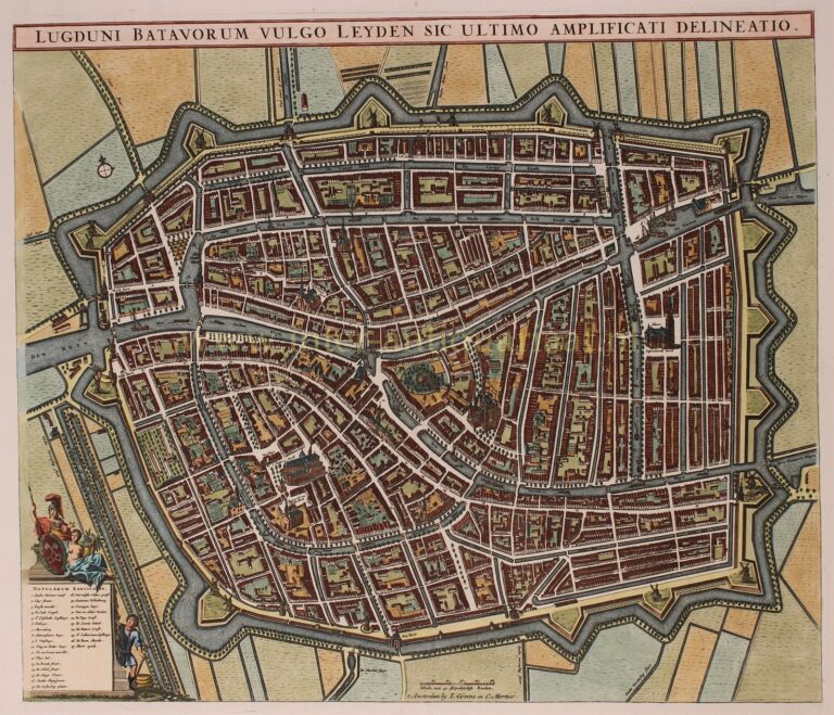 Oude Kaart Leiden 17e-eeuw Originele Gravure Antieke Prent