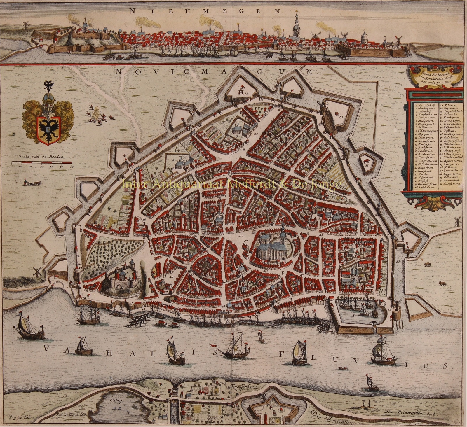 antieke kaart Nijmegen gravure 17e-eeuw geschiedenis