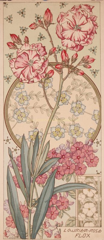Art Nouveau oleander en vlambloem – Henri Gillet, ca. 1900