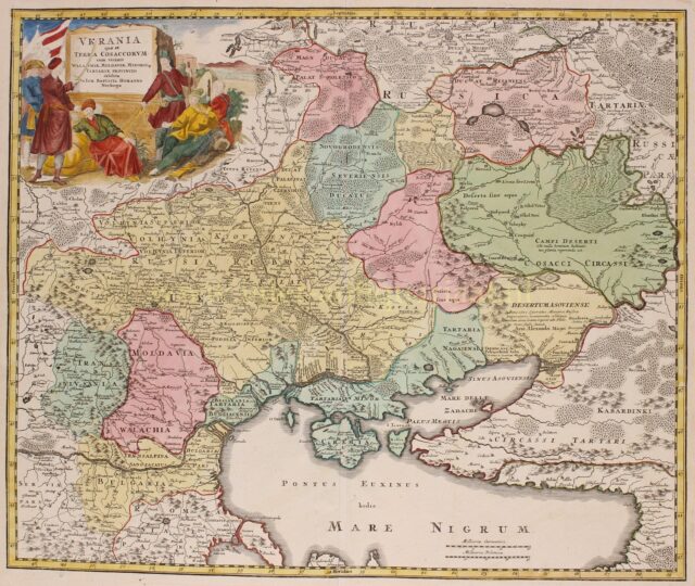 One of few ealy maps of focusing on Ukraine. Copper engraving published by Johann Baptiste Homann in 1720.