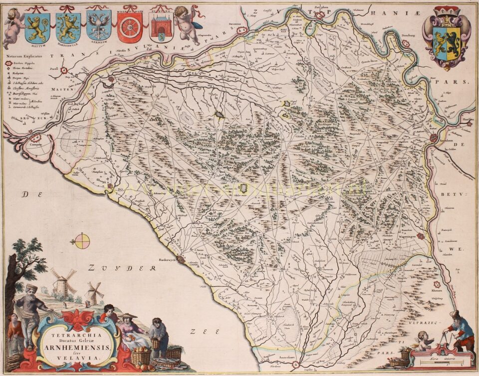 Oude kaart van de Veluwe uitgegeven door Joan Blaeu in 1662.