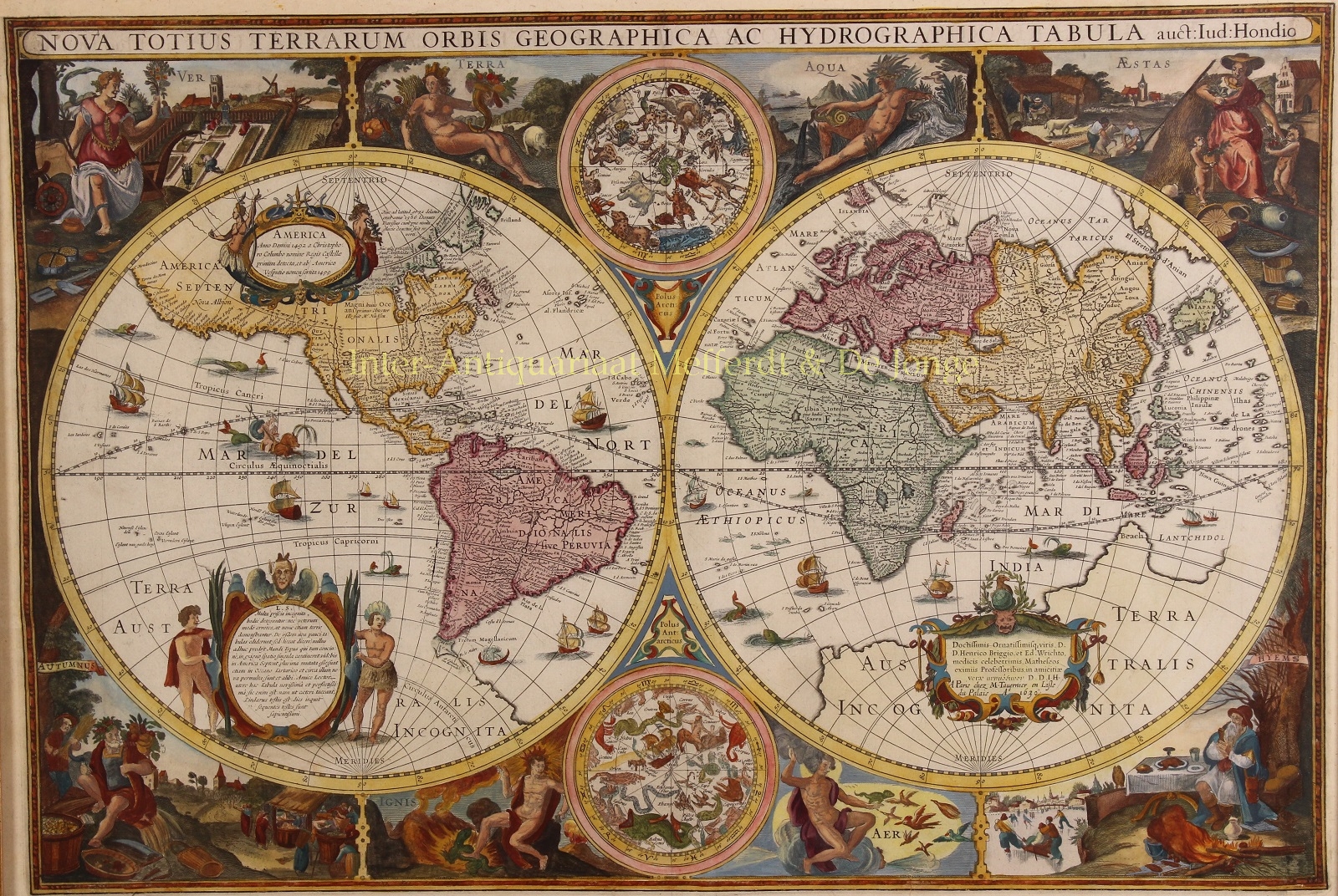 originele gravure antieke wereldkaart 17e-eeuw oude geschiedenis