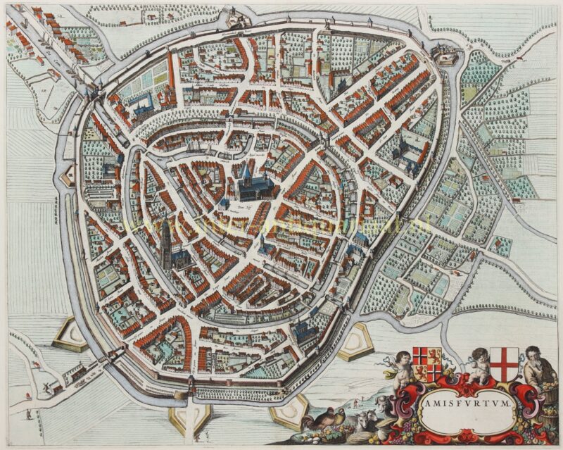17e-eeuwse plattegrond van Amsrsfoort uitgeven door Joan Blaeu