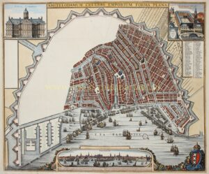 Gravure van Amsterdam met niet ingetekende Vierde Uitleg, 1661