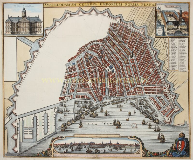Gravure van Amsterdam met niet ingetekende Vierde Uitleg, 1661