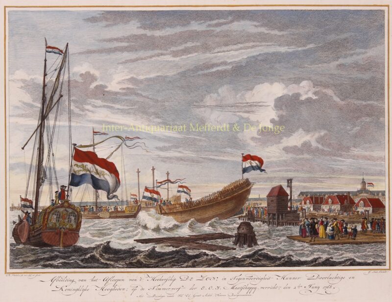 Tewaterlating bij VOC werf Amsterdam – Reinier Vinkeles, 1768