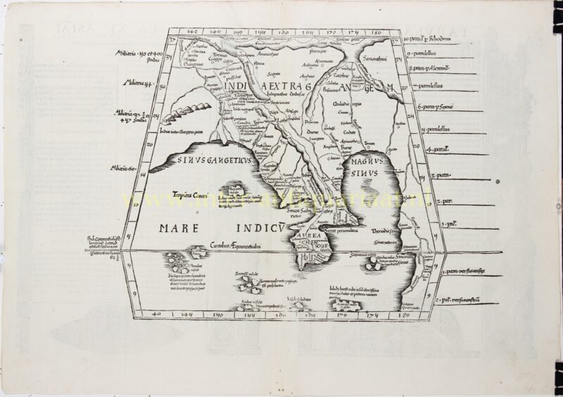 16e-eeuwse kaart van Zuid-Oost-Azië, housnede gedrukt in 1535