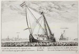 Coche de Bruxelle, 17e-eeuwse ets naar Wenceslaus Hollar met de heu van Brussel op de Schelde bij Antwerpen.