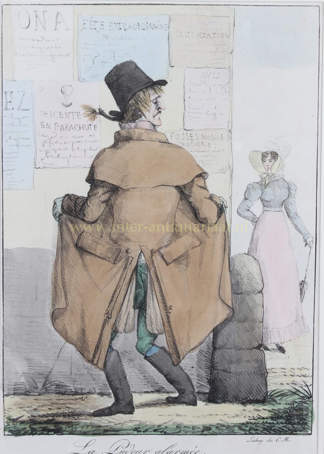 Spotprent "La Pudeur Alarmée" - Charles Motte, ca. 1820