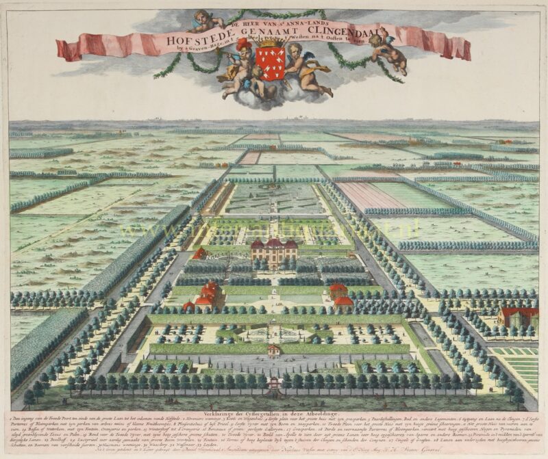Originele 17e-eeuwse ets van landgoed Clingendael bij Den Haag door Daniël Stopendaal, uitgegeven door Nicolaes Visscher II.
