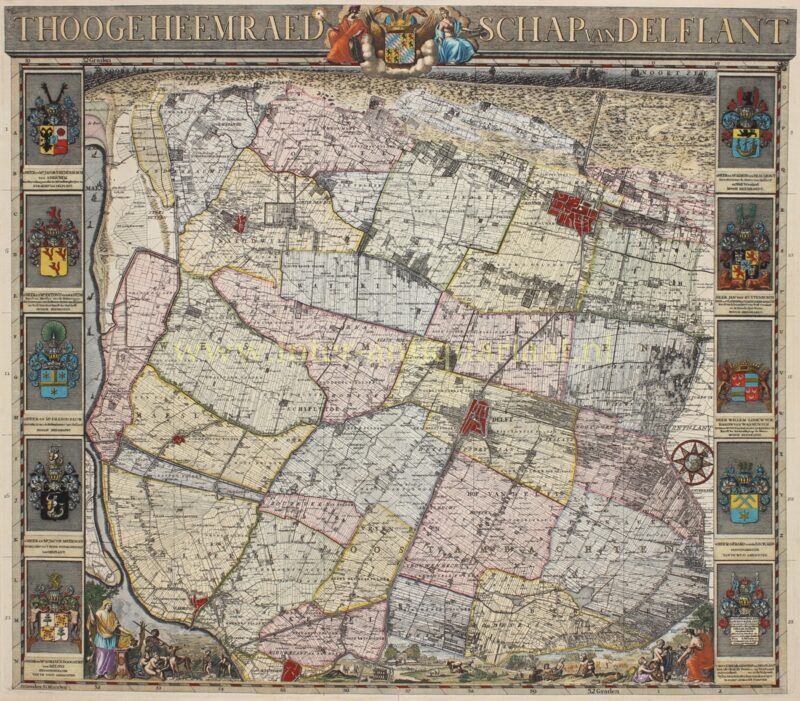 Cruquiuskaart van Delfland 1712, originele antieke kaart