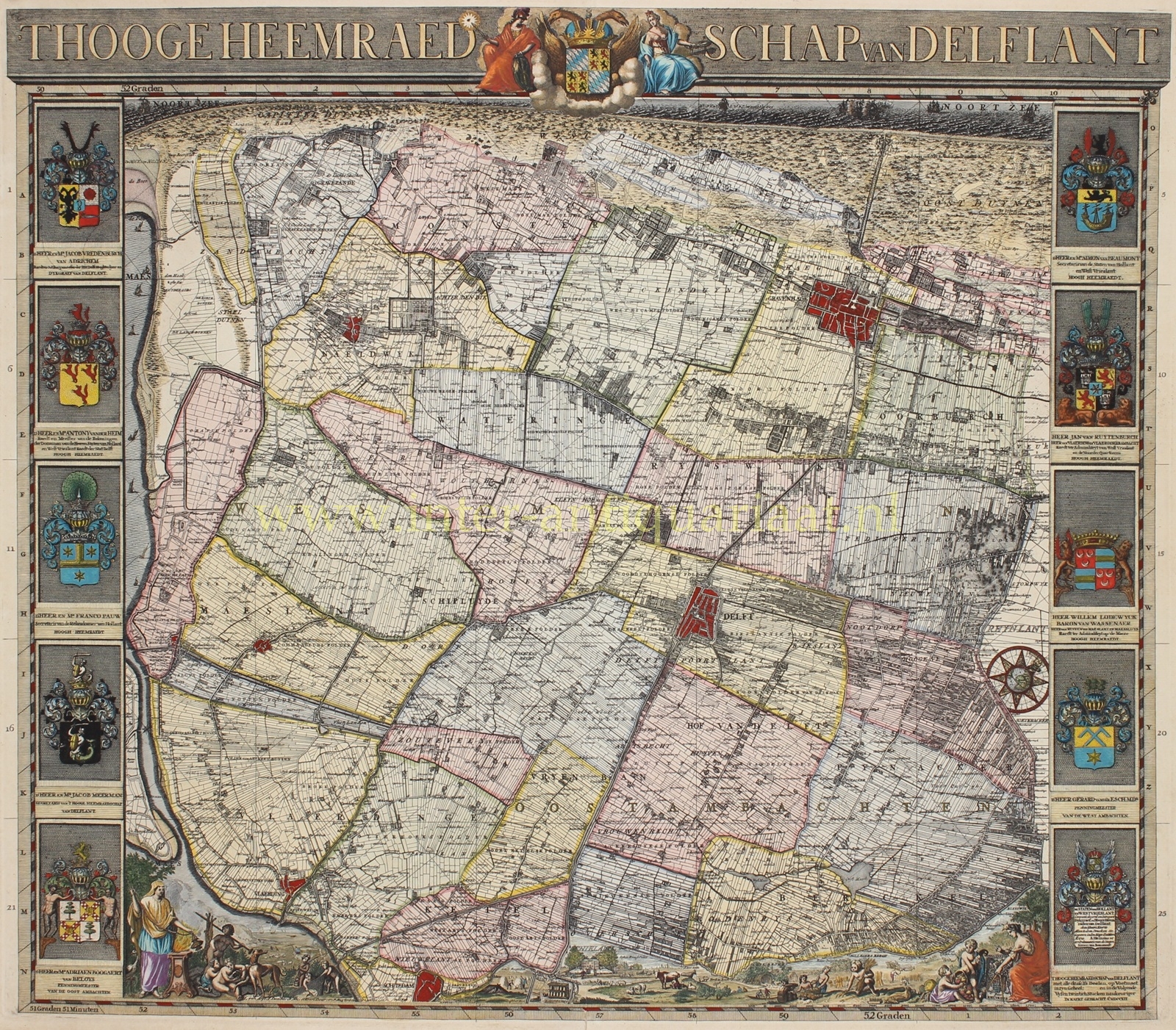 Cruquiuskaart van Delfland 1712, originele antieke kaart
