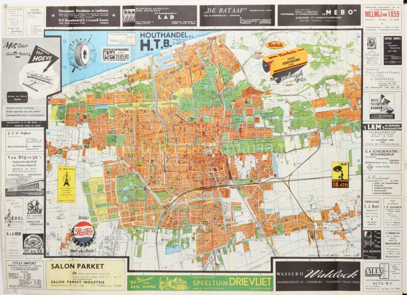 Originele plattegrond van Den Haag uit 1952 met Haagse advertenties
